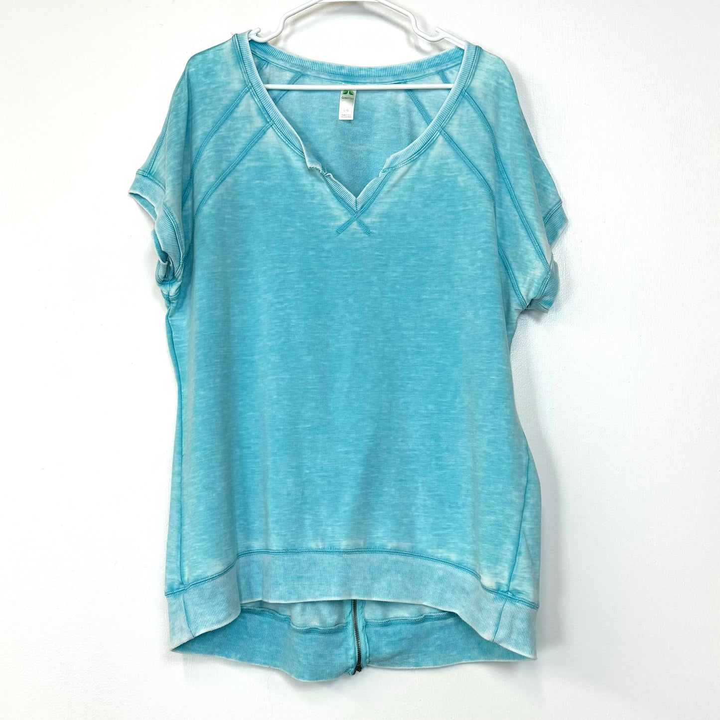 Green Tea | Womens Split Neck S/s T-Shirt | Color: Aqua Marine | Size: L | Pre-Owned