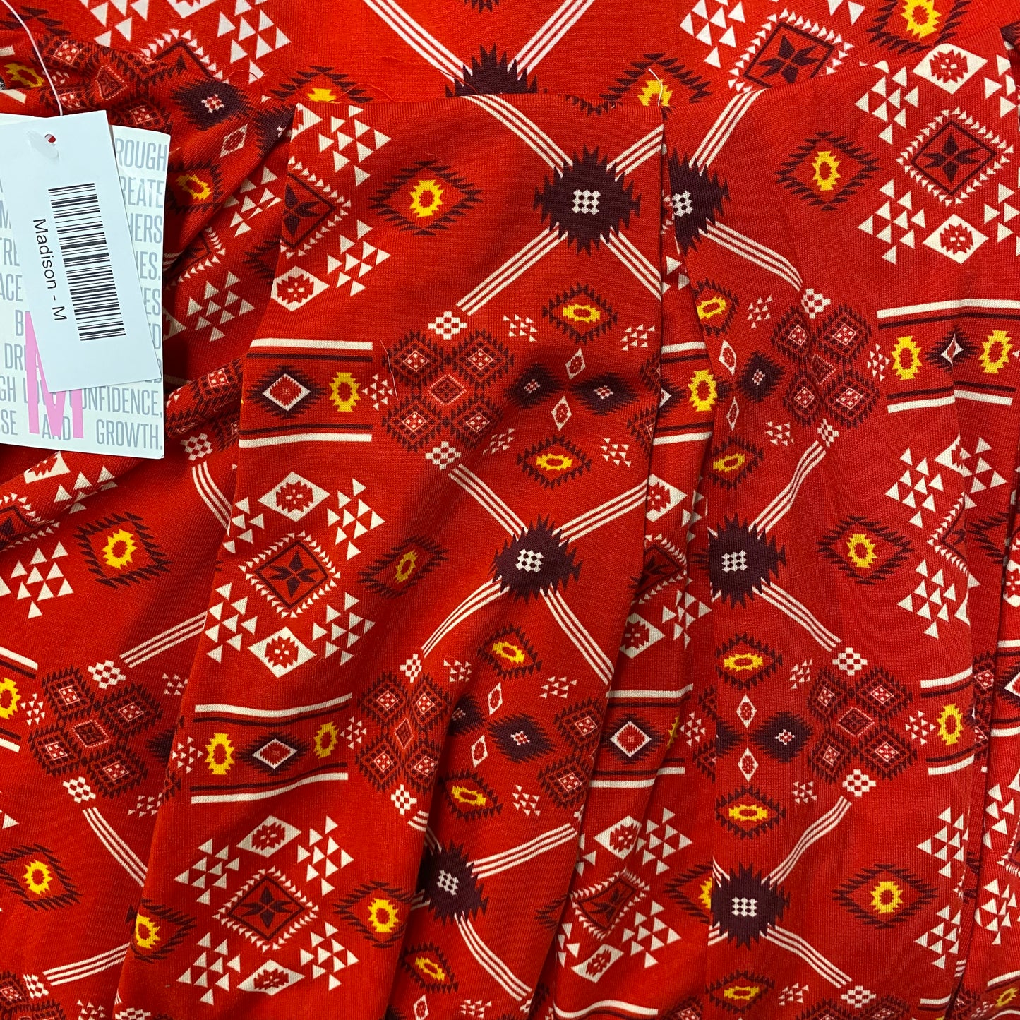 LuLaRoe Madison Pleated Skirt | M (10-12) | Red/Black/White Tribal Geometric | NWT