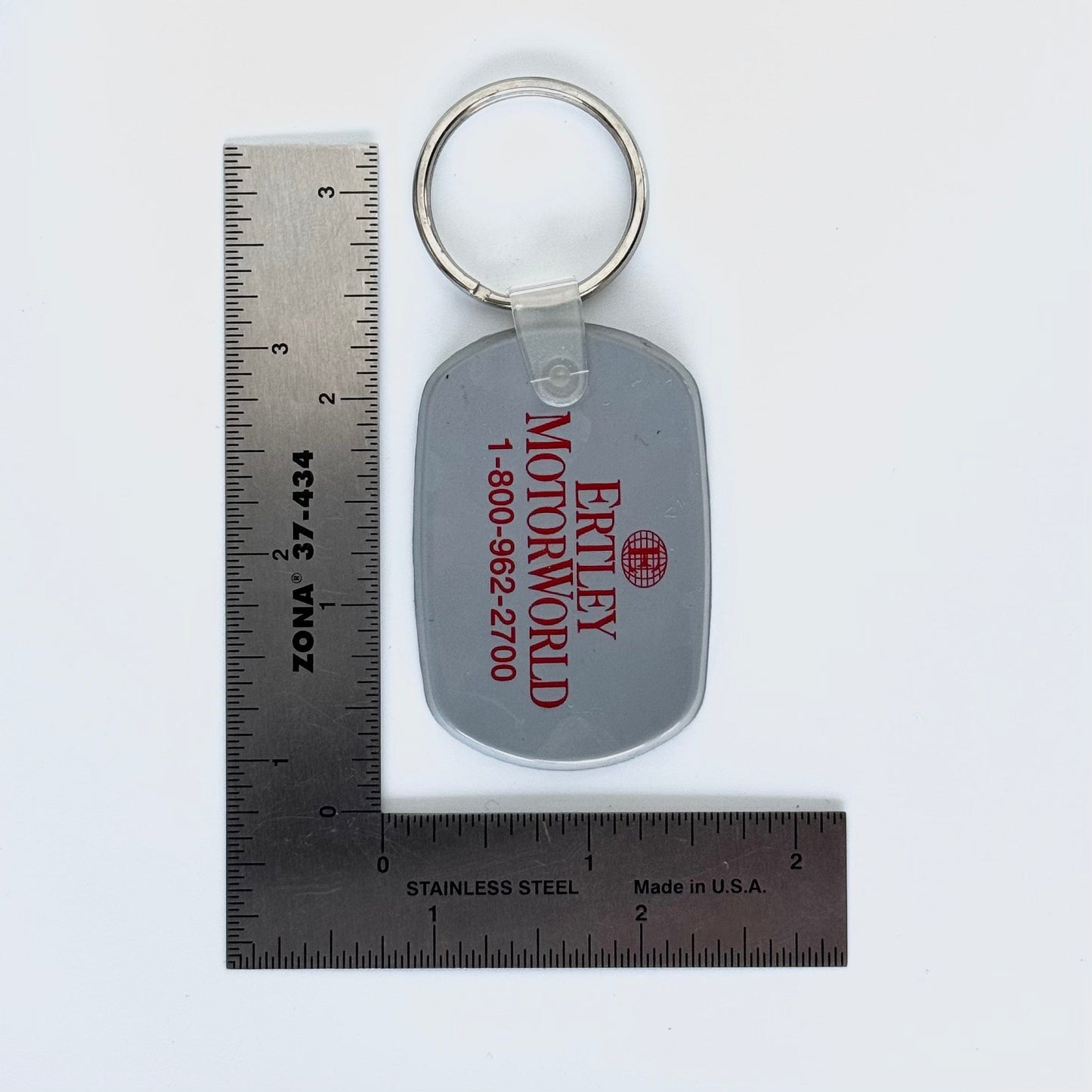 Vintage ‘Ertley MotorWorld - Wilkes-Barre, PA’ Keychain Key Ring Gray Rubber Ova