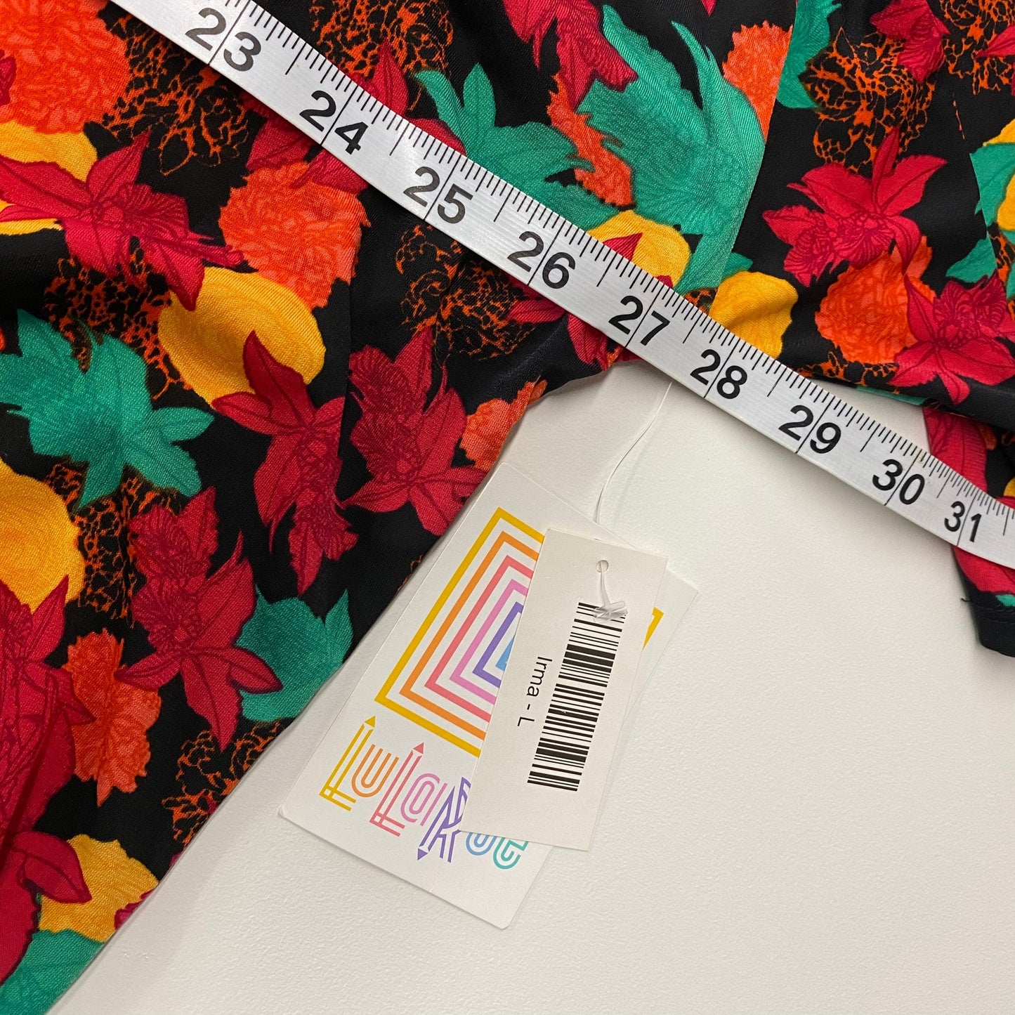 LuLaRoe Womens Size L Irma Red/Green/Black Floral S/s NWT