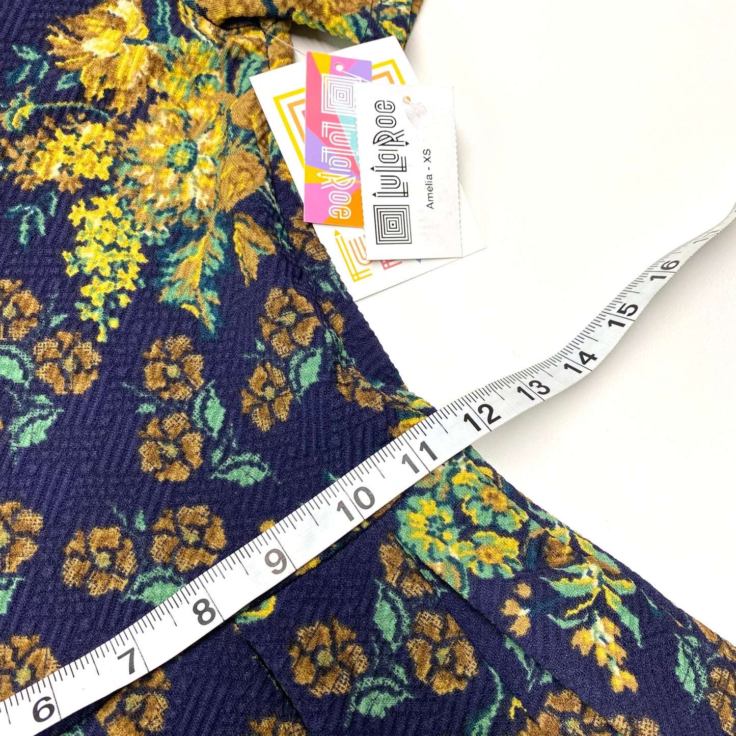 LuLaRoe Womens XS Amelia Navy Blue/Yellow Floral Dress S/s NWT