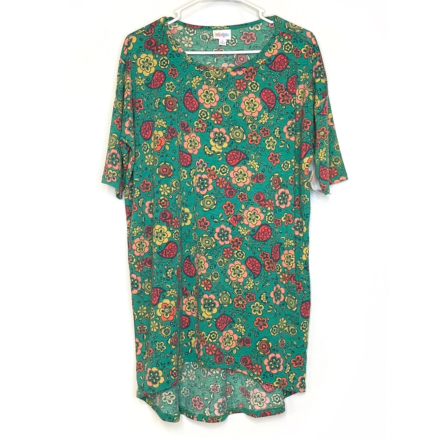 LuLaRoe Womens S Irma Green/Orange/Yellow Floral S/s Tunic Top NWT
