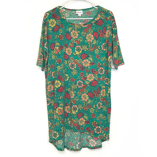 LuLaRoe Womens S Irma Green/Orange/Yellow Floral S/s Tunic Top NWT