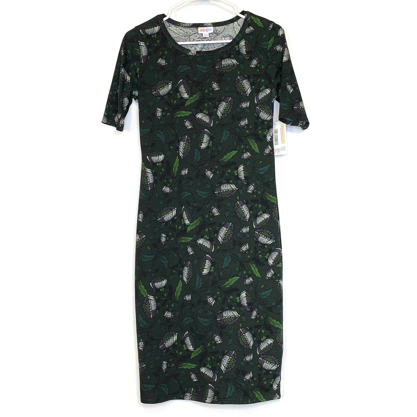 LuLaRoe Julia Bodycon Dress | S (4-6) | Green/Gray/White | Floral | NWT