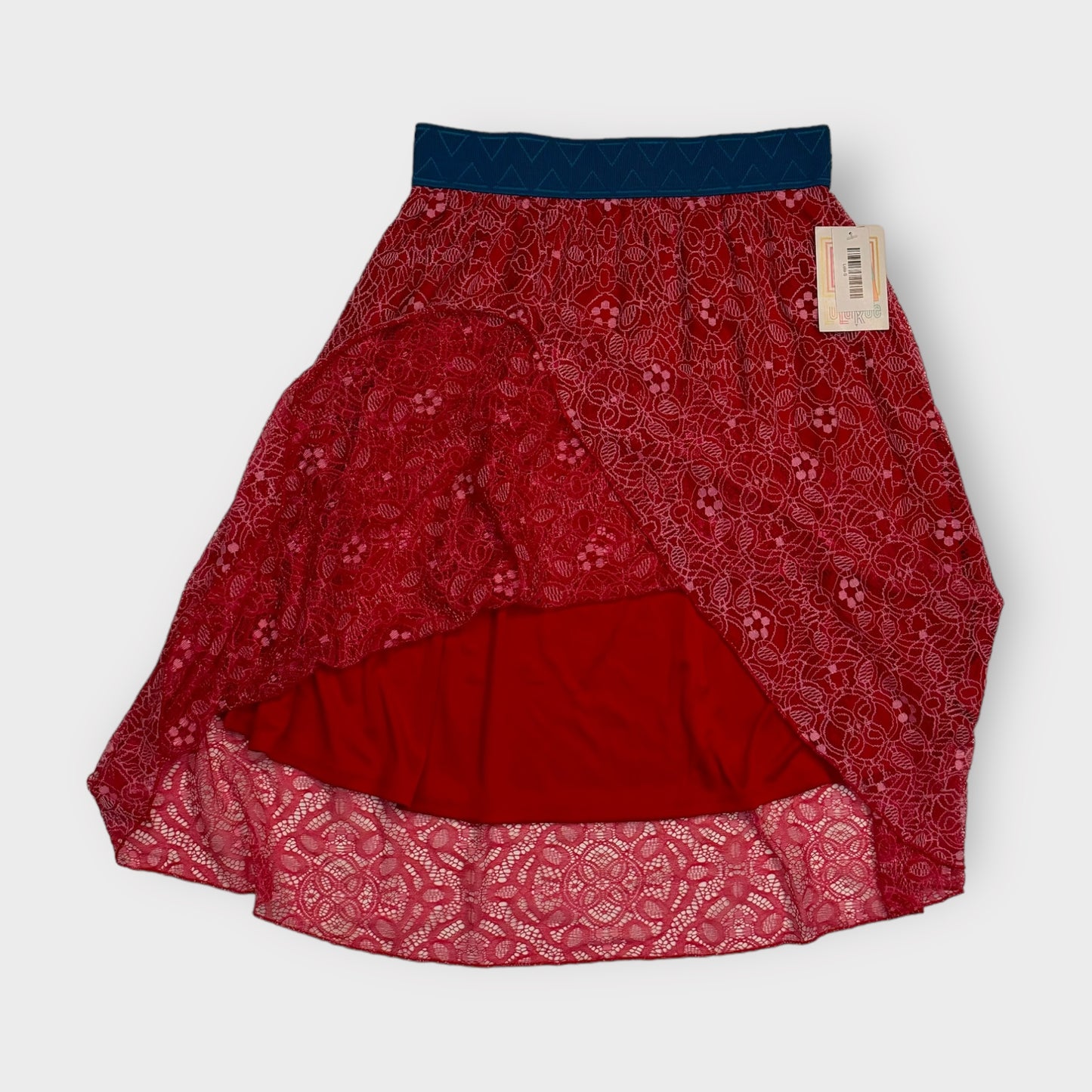 LuLaRoe Lined Lola Skirt | S | Pink/Blue Lace | NWT