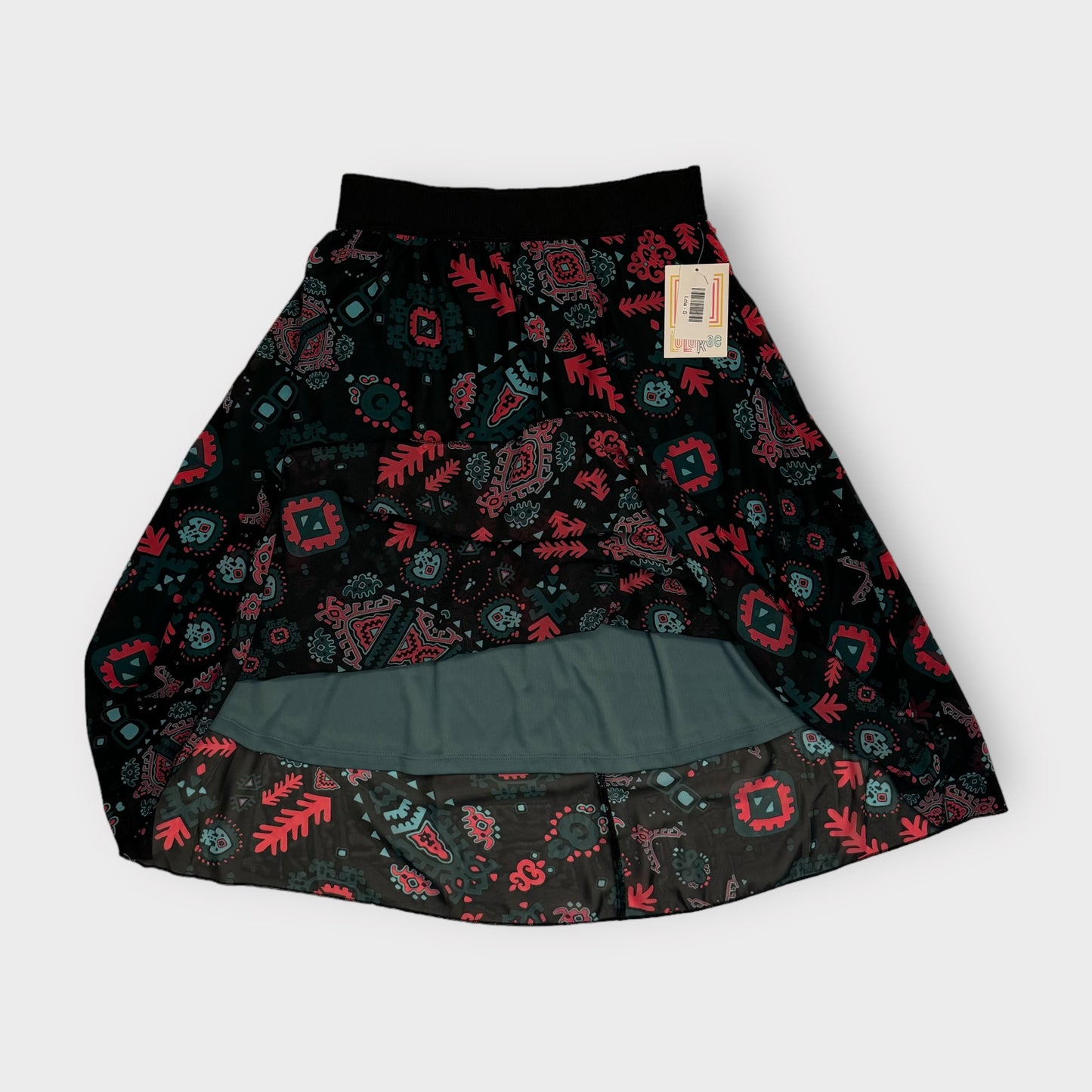 LuLaRoe Lined Lola Skirt | S | Red/Black Tribal | NWT