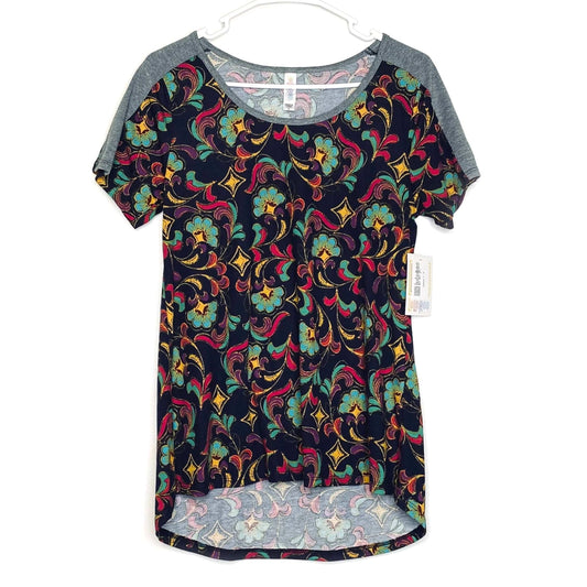LuLaRoe Womens S Black/Gray/Green Floral Classic T Activewear Top S/s NWT