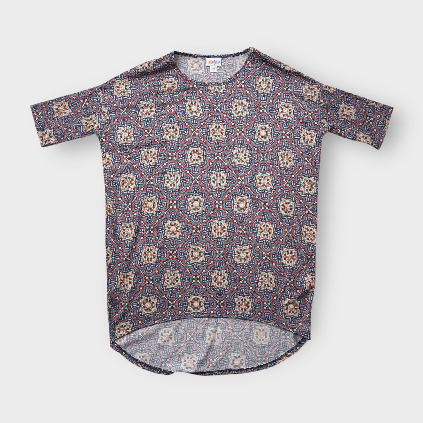 LuLaRoe Irma Tunic Top - Multicolor Arabesque Geometric - Women's XXS (00/0) - High-Low Hem