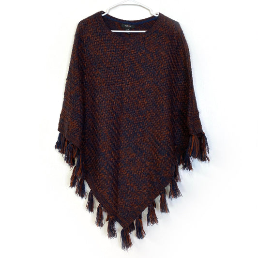 Style & Co. Womens L/XL Orange/Blue Shawl Sweater Fringe