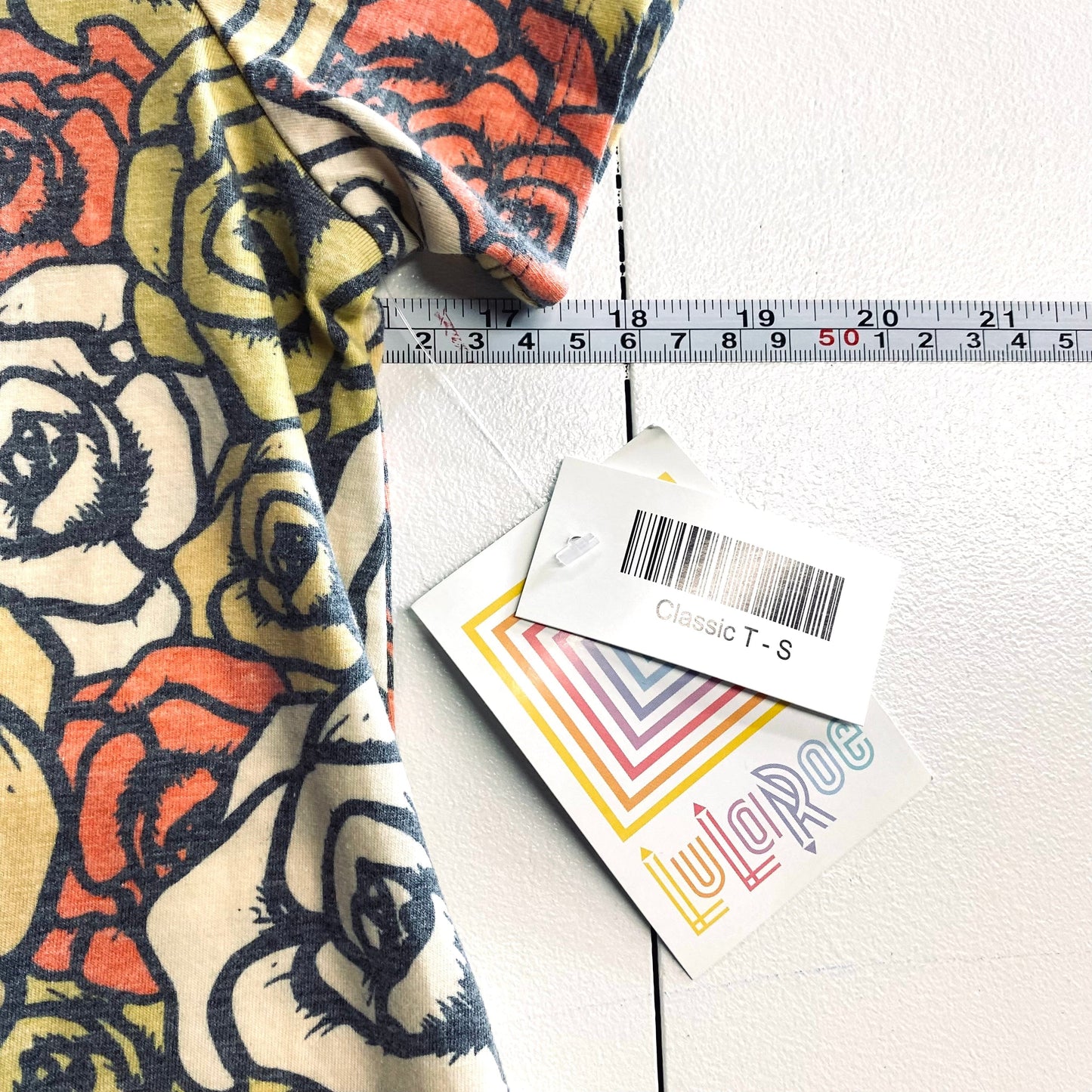 LuLaRoe Womens S Blue/Yellow/Orange Big Floral Classic T Activewear Top S/s NWT