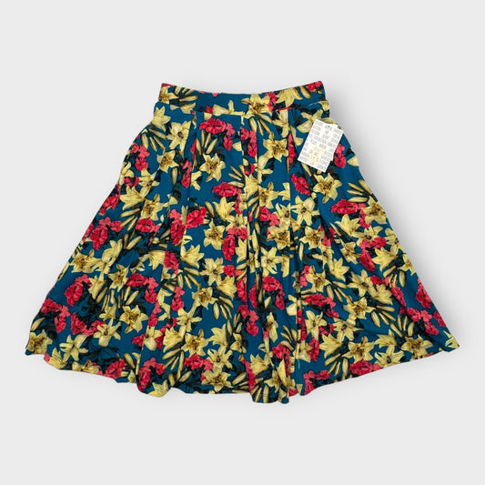 LuLaRoe Madison Pleated Skirt w/Pockets | XS | Blue/Yellow/Red Floral | NWT