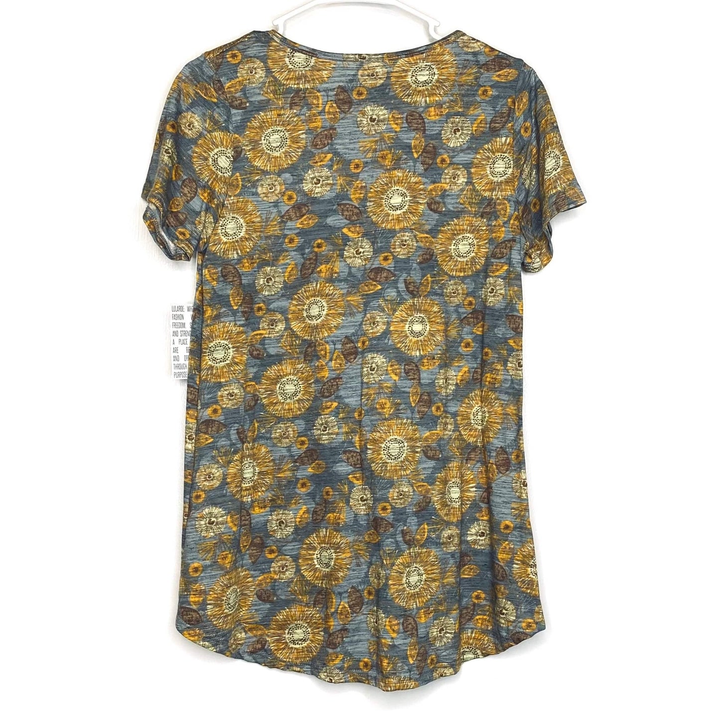 LuLaRoe Womens S Slate Blue/Yellow Botanical Classic T Activewear Top S/s NWT