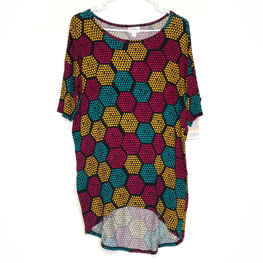 LuLaRoe Womens Size XXS Multicolor Geometric/Honeycomb IRMA S/s Top NWT