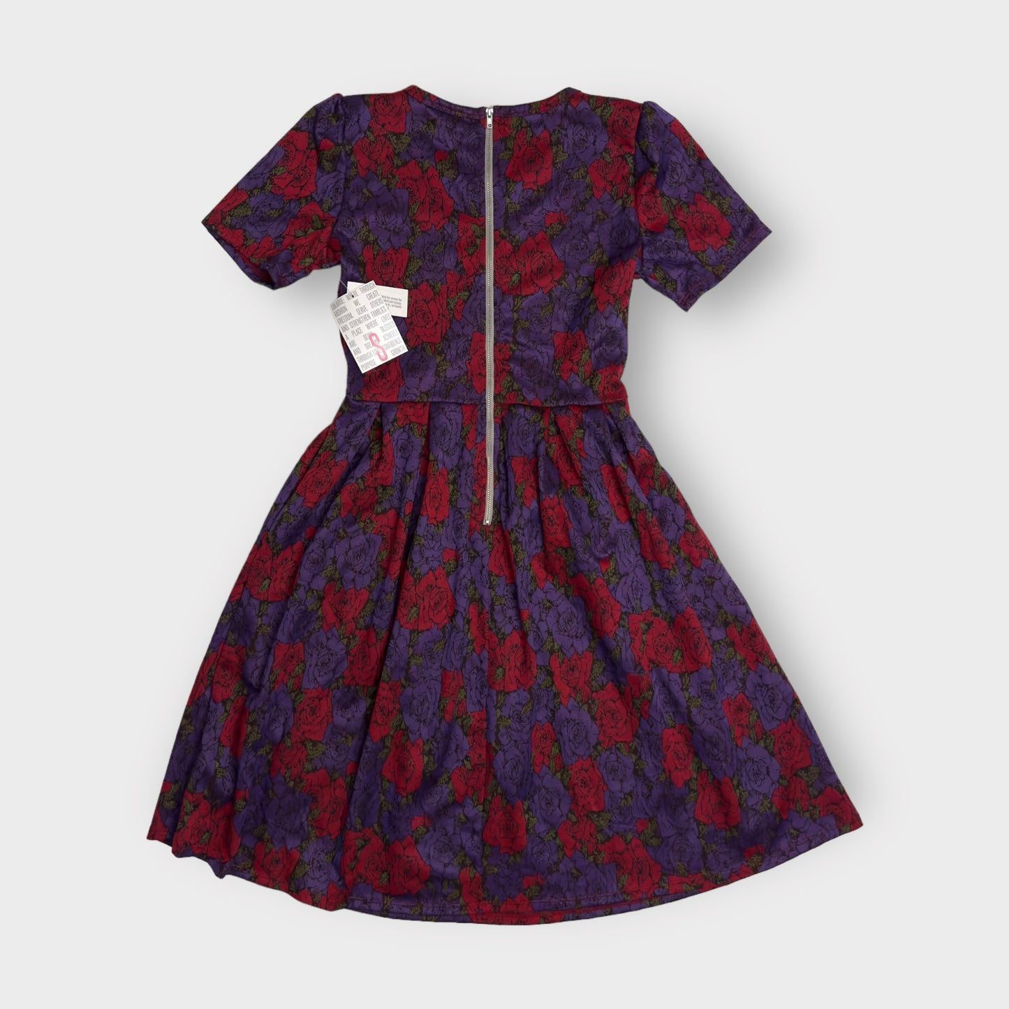LuLaRoe Amelia Dress | S (6-8) | Purple/Red Roses | S/s | NWT