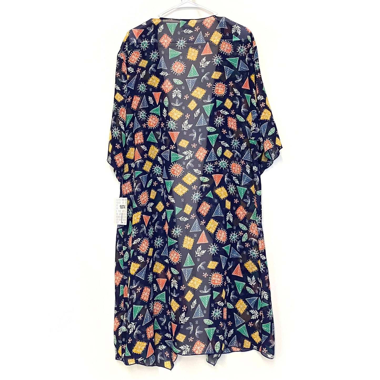 LuLaRoe Womens Size L Blue Shirley Floral/Geometric Kimono Cover Up L/s NWT