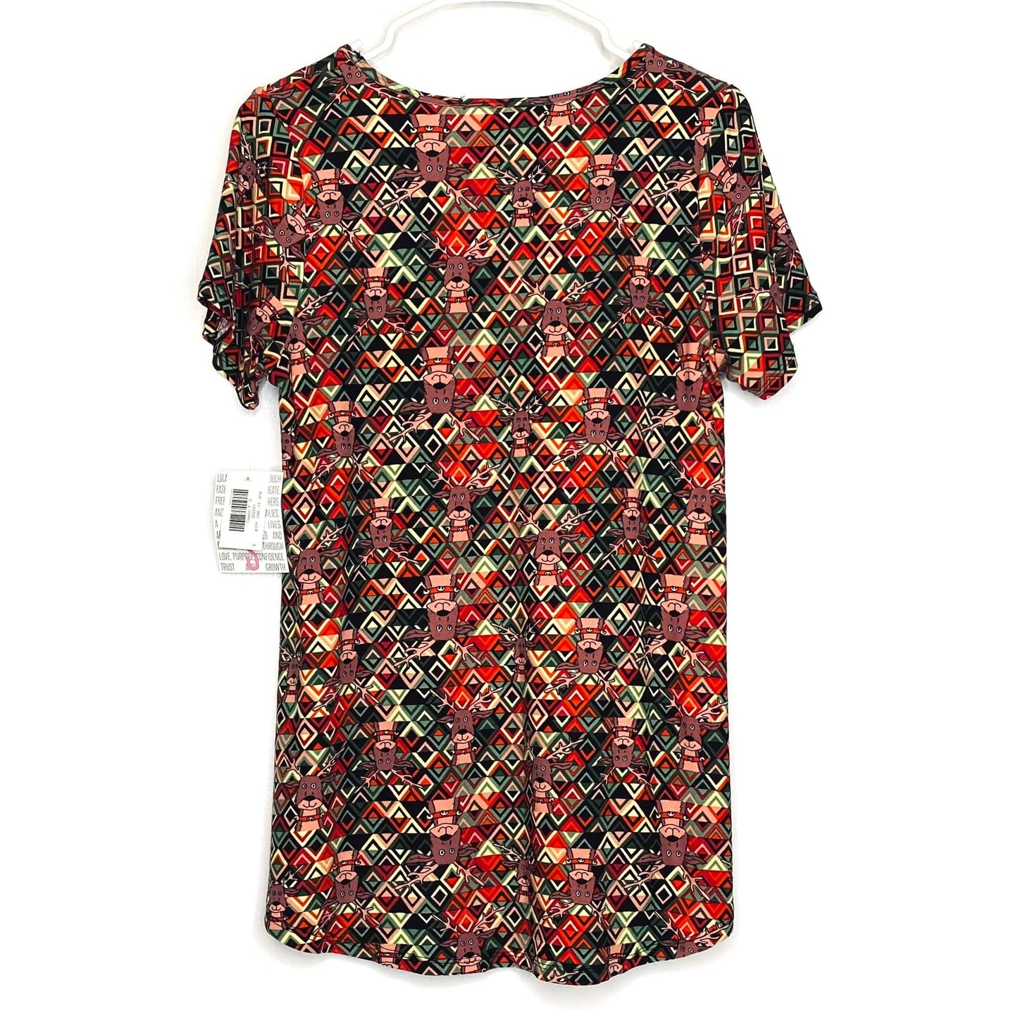 LuLaRoe Womens S Multicolor Reindeer Triangle Pattern Classic T S/s Top NWT