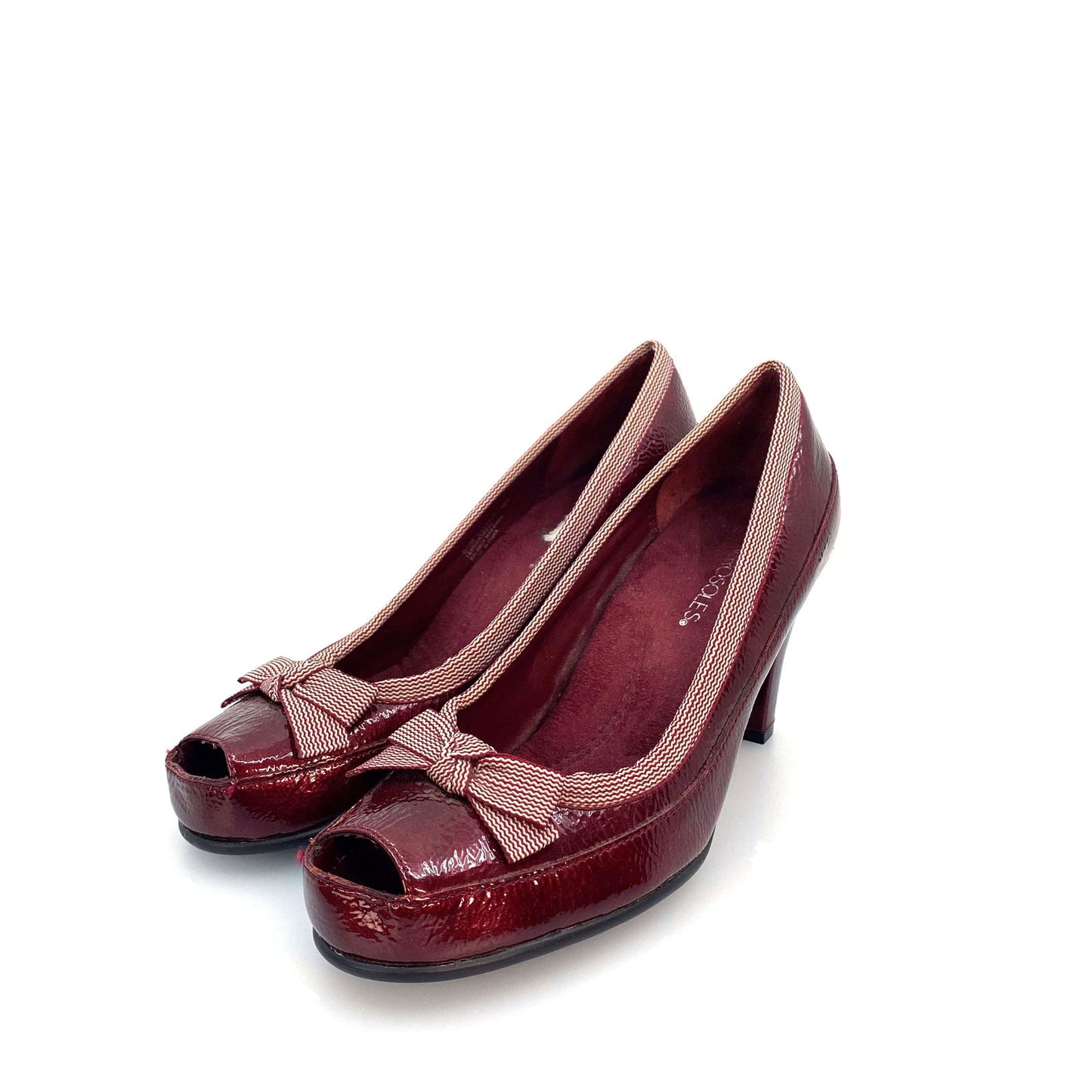 AEROSOLES BENEFIT Womens Size 5.5 Maroon Red Peep Toe Bow Pumps Heels Shoes - | Buy at Parsimony Shoppes