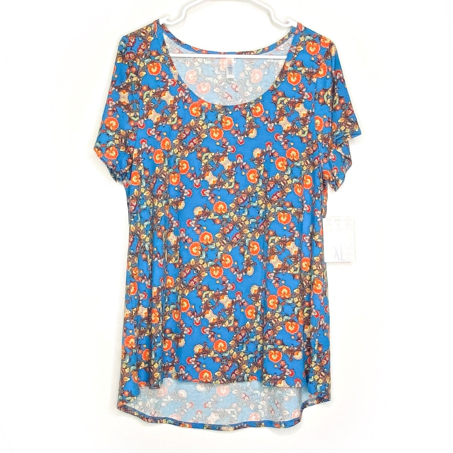 LuLaRoe Womens XL Sky Blue Orange Floral Classic T S/s Top | NWT