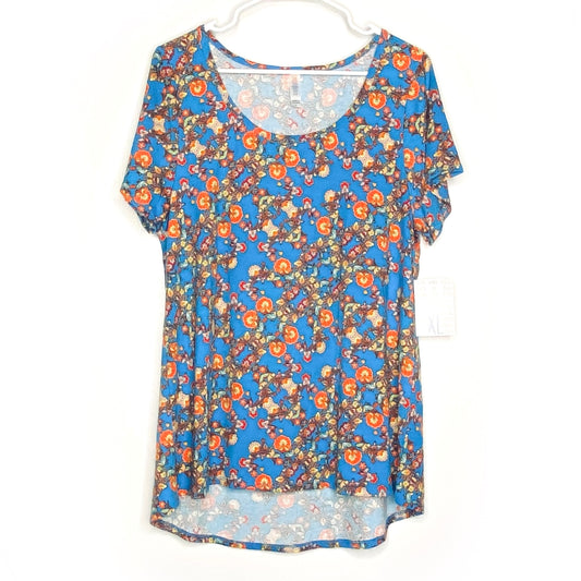 LuLaRoe Womens XL Sky Blue Orange Floral Classic T S/s Top | NWT