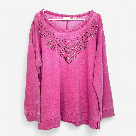 Avenue Women's Heather Pink Scoop Neck Embellished Sweatshirt - Size 18/20 - Pre-Owned
