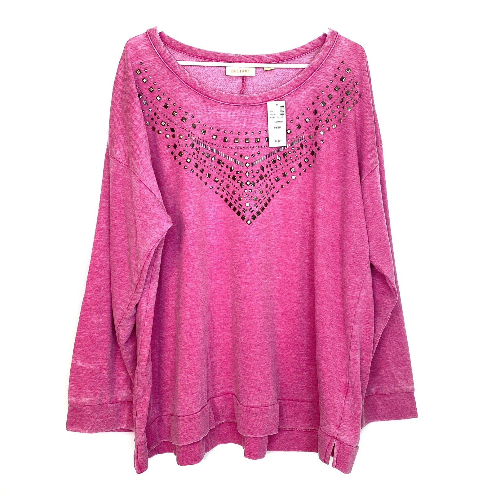 AVENUE Womens Heather Pink Scoop Neck Embellished Sweatshirt Size 18 / 20 -  | Buy at Parsimony Shoppes