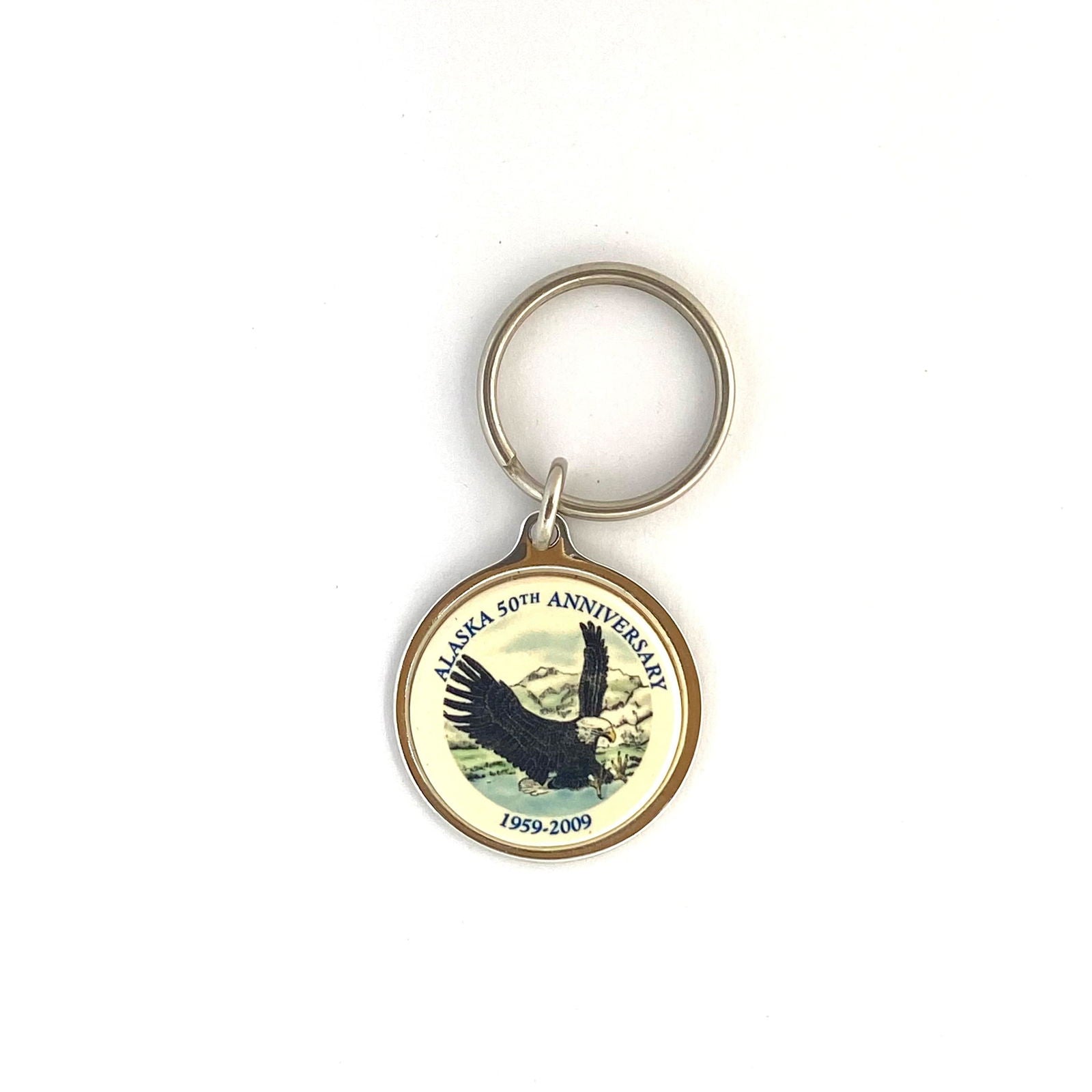 Alaska “50th Anniversary 1959-2009” Enamel Pendant Travel Keychain | Souvenir | Bald Eagle | 1.75” Diameter -  | Buy at Parsimony Shoppes