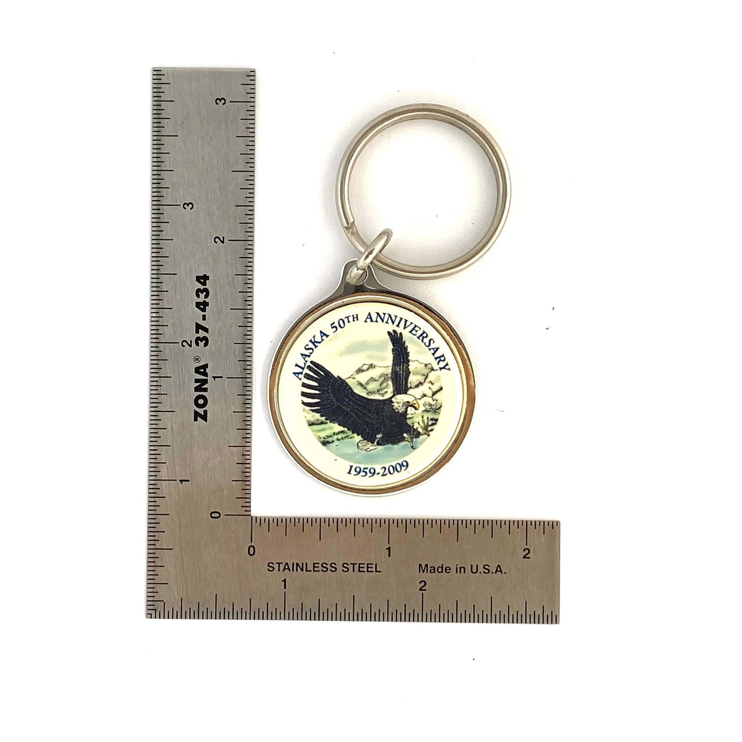 Alaska “50th Anniversary 1959-2009” Enamel Pendant Travel Keychain | Souvenir | Bald Eagle | 1.75” Diameter - | Buy at Parsimony Shoppes