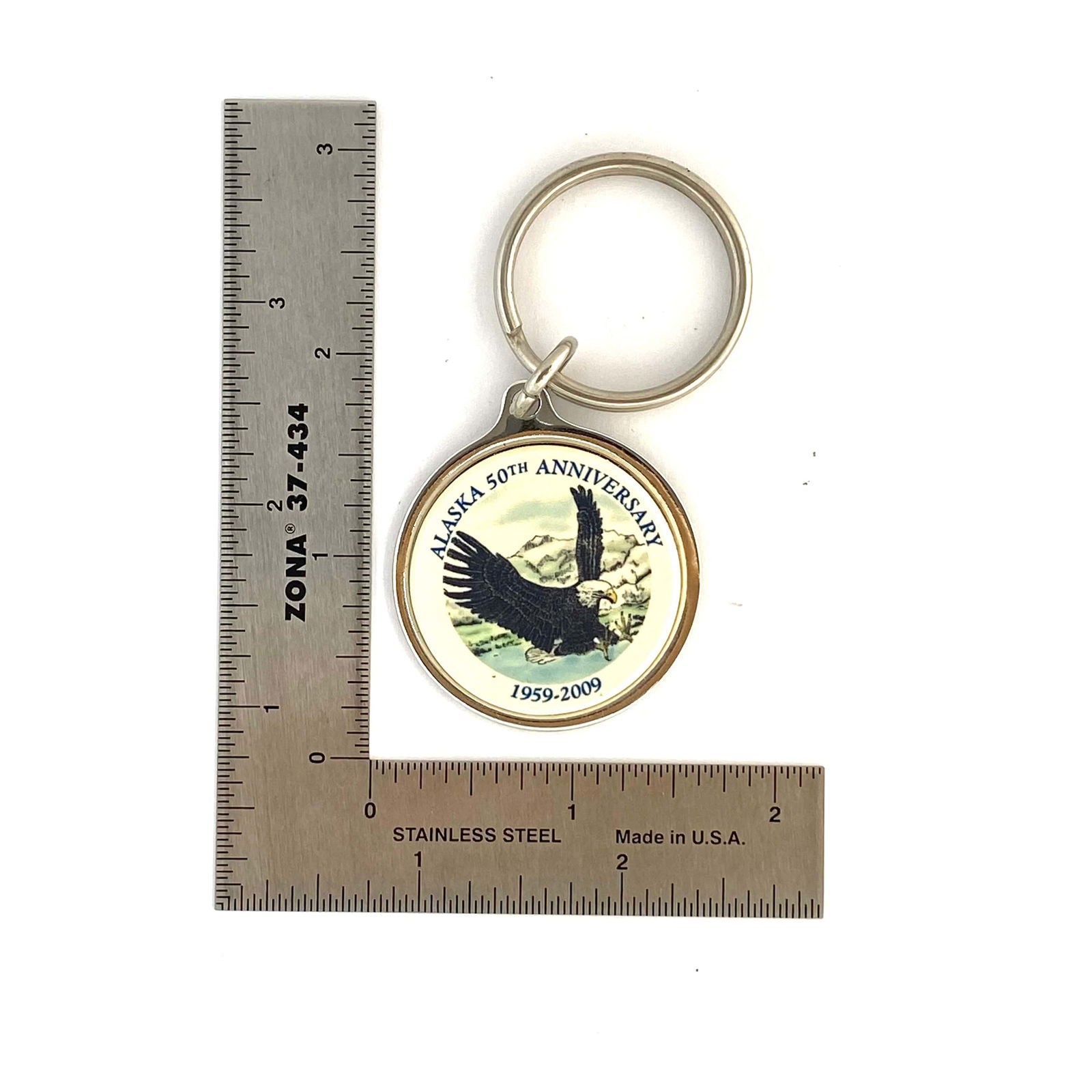 Alaska “50th Anniversary 1959-2009” Enamel Pendant Travel Keychain | Souvenir | Bald Eagle | 1.75” Diameter -  | Buy at Parsimony Shoppes