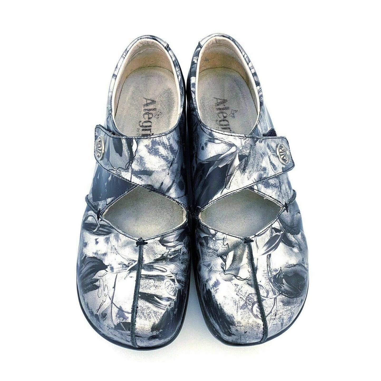 Alegria | Kaitlyn Mary Jane Womens Shoes| Size: 40 | Color: Silver / Black Patina | Pre-Owned - | Buy at Parsimony Shoppes
