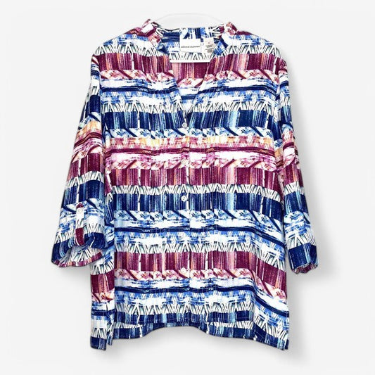 Alfred Dunner Womens Size 14 Multicolor Brushstrokes Pattern Button-Up Blouse L/s