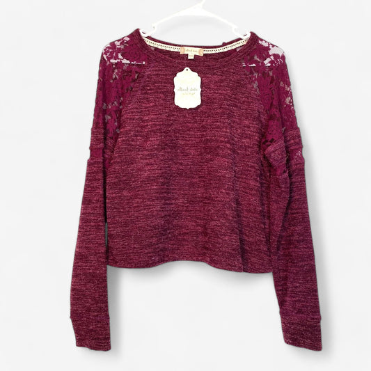 Altar'd State Women's Berry Purple Super Soft Lace Sweater Top - Long Sleeve - Size L