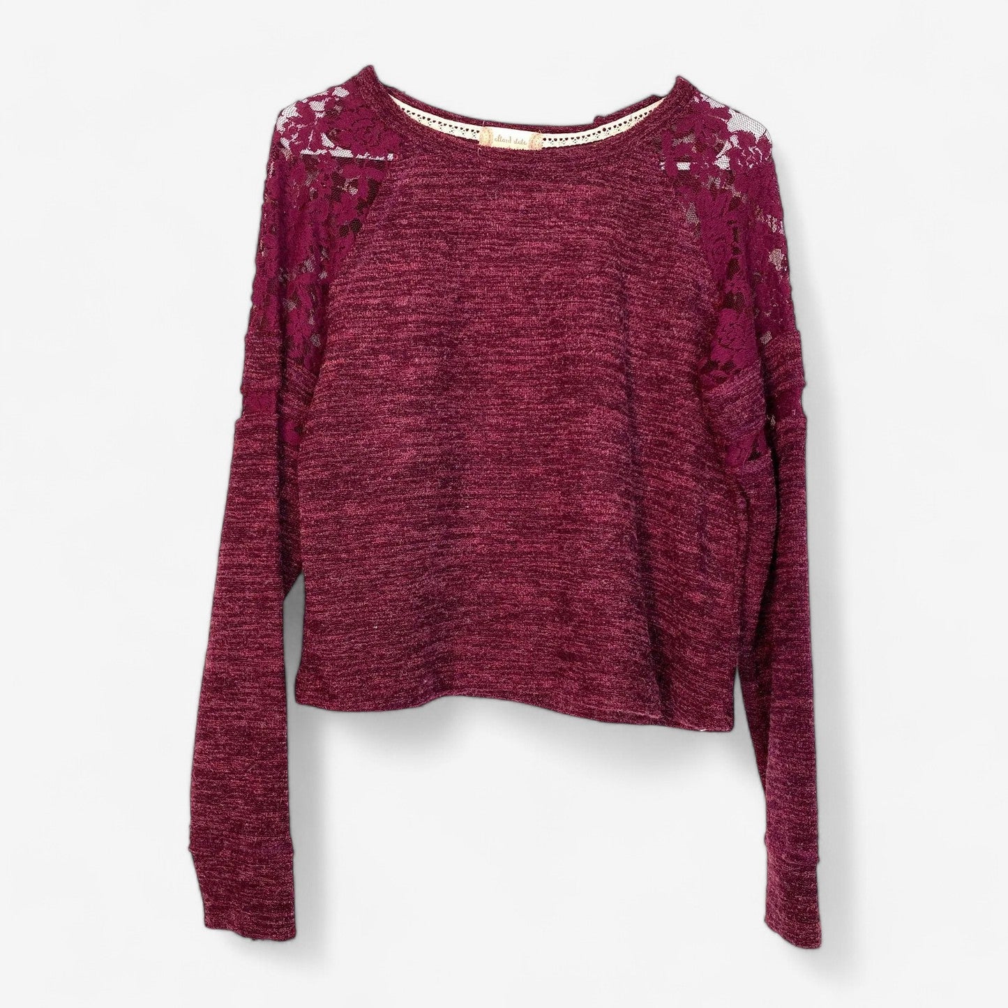 Altar'd State Women's Berry Purple Super Soft Lace Sweater Top - Long Sleeve - Size L
