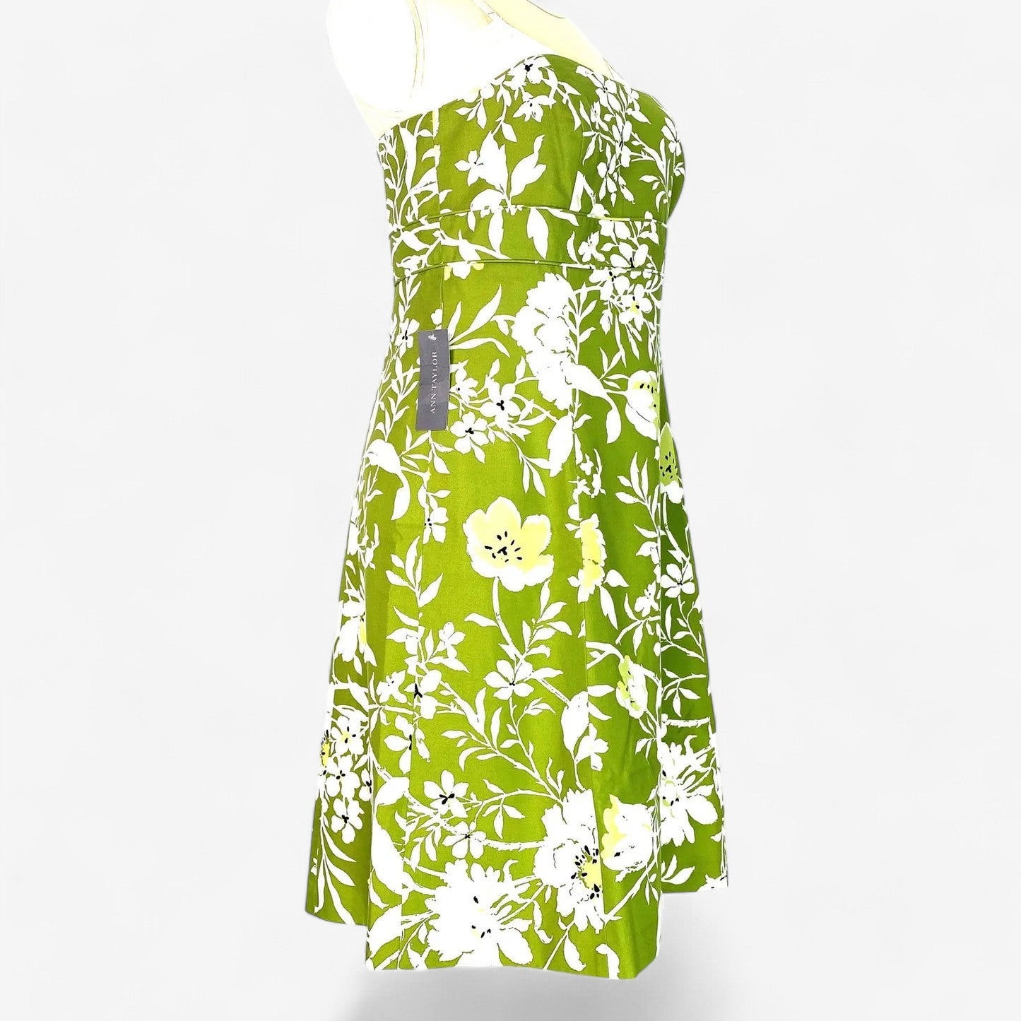 Ann Taylor Women's Green Floral Strapless Knee-Length Summer Dress - Size 14