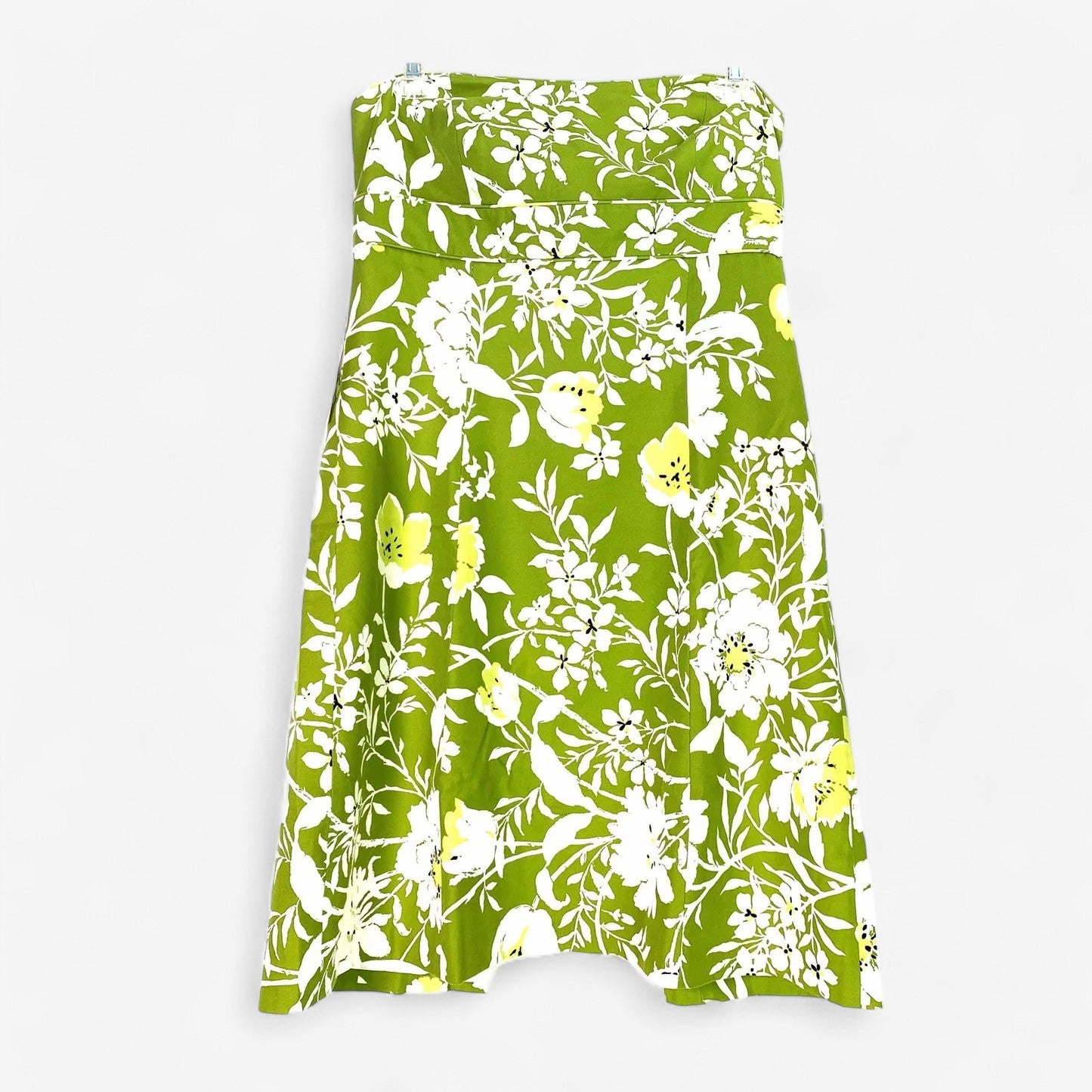 Ann Taylor Women's Green Floral Strapless Knee-Length Summer Dress - Size 14