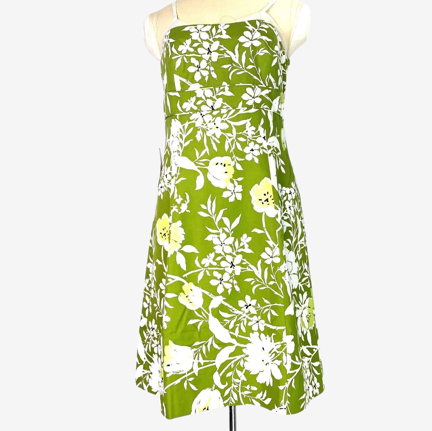 Ann Taylor Women's Green Floral Strapless Knee-Length Summer Dress - Size 14