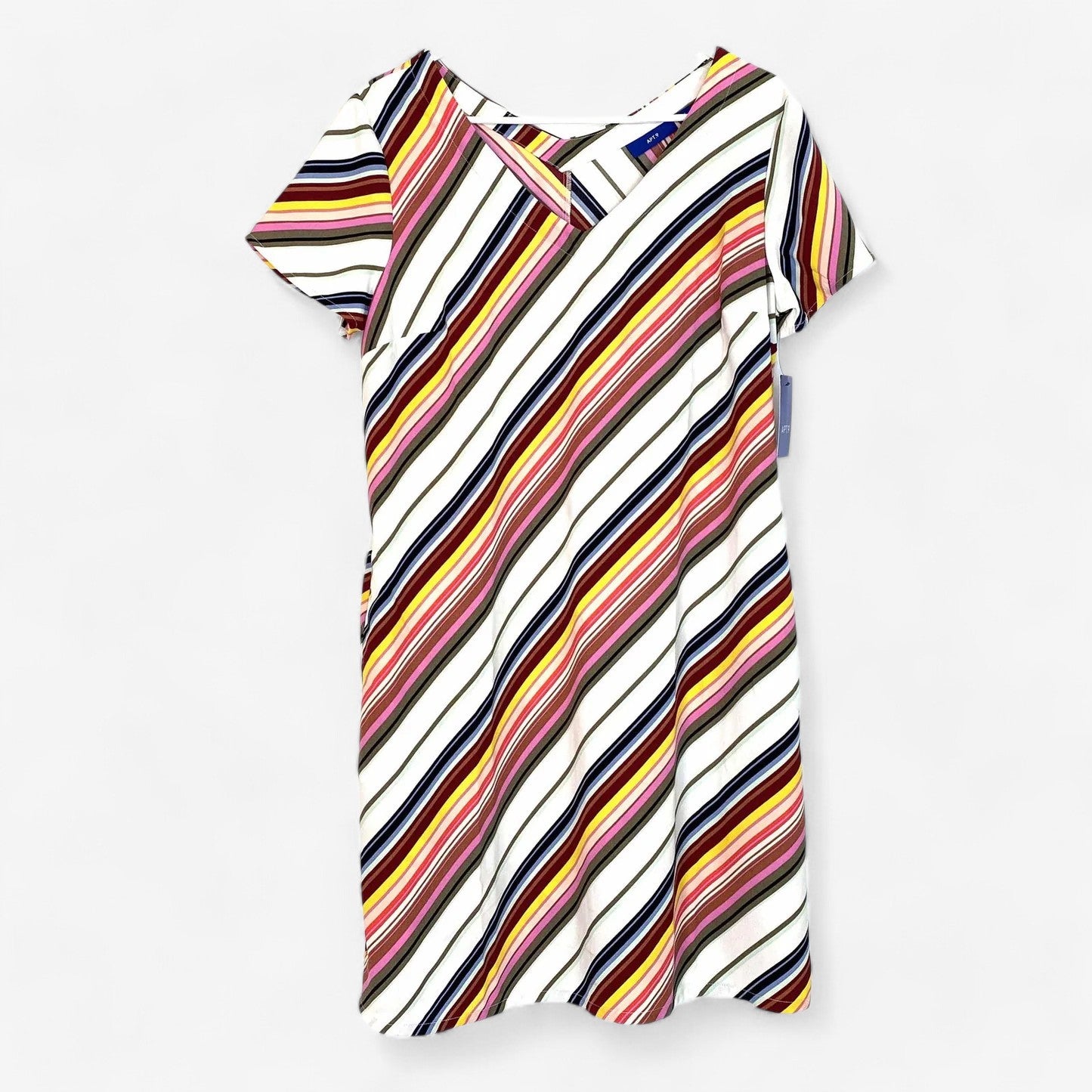 Apt. 9 Women's Multicolor Striped Short Sleeve Dress with Pockets - Size M