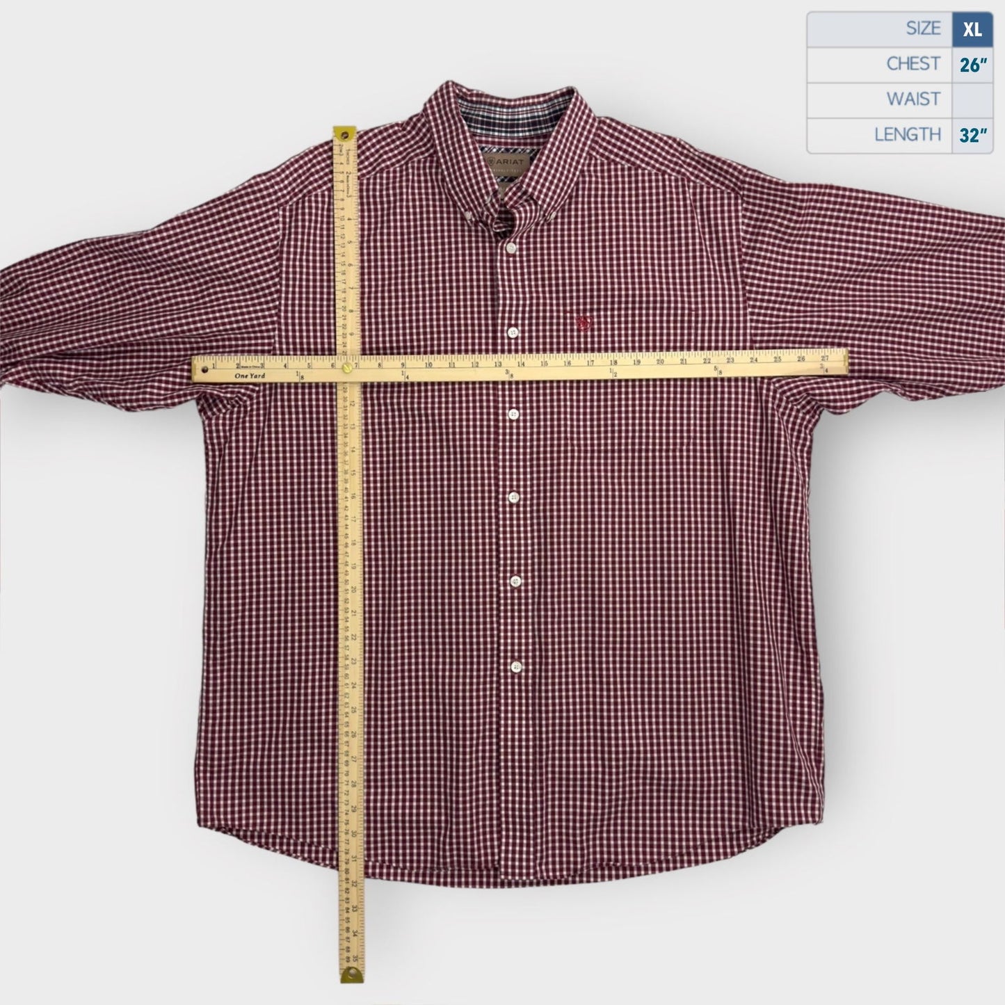 Ariat Mens Button-Down L/s Dress Shirt | XL | Red Plaid | Wrinkle-Free | EUC - | Buy at Parsimony Shoppes