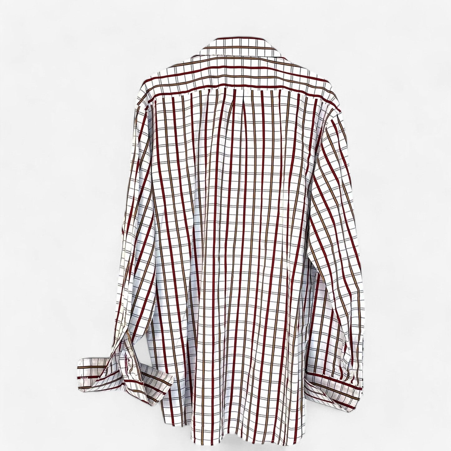 Asante Couture Mens Size 17½ 34/35 White Box Plaid Button-Up Dress Shirt L/s
