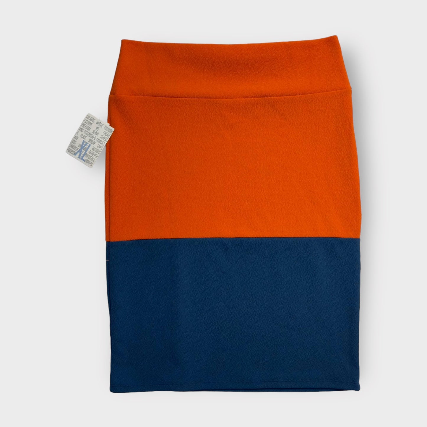 LuLaRoe Cassie Pencil Skirt | XL (18-20) | Orange/Blue Colorblock | NWT