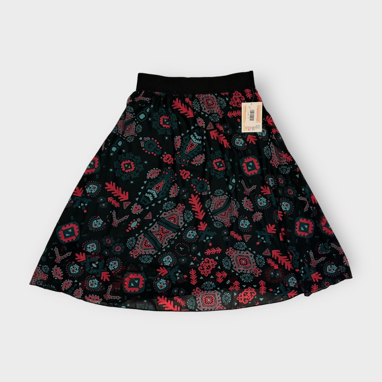 LuLaRoe Lined Lola Skirt | S | Red/Black Tribal | NWT