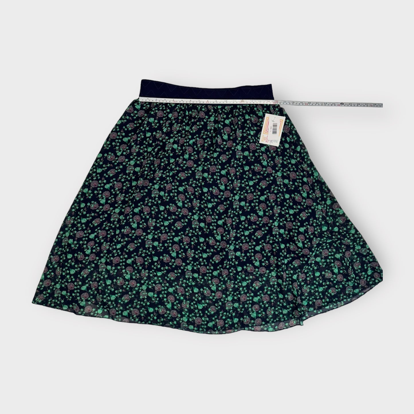 LuLaRoe Lined Lola Skirt | L | Blue/Green Floral | NWT