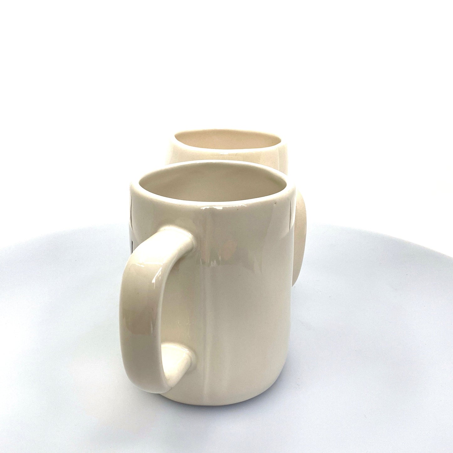Pair of Rae Dunn ‘BEAUTY/BEAST’ Large Letters White Coffee Cup Mug By Magenta Pre-Owned