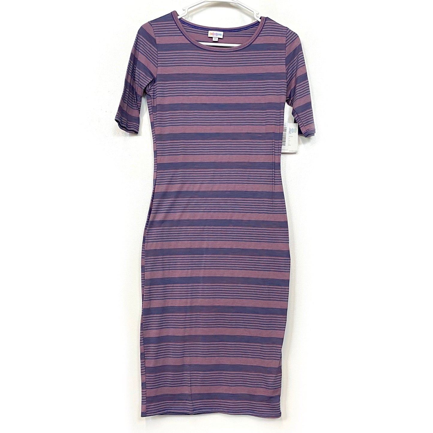 LuLaRoe Julia Bodycon Dress | XS (2-4) | Purple/Blue | Striped | NWT