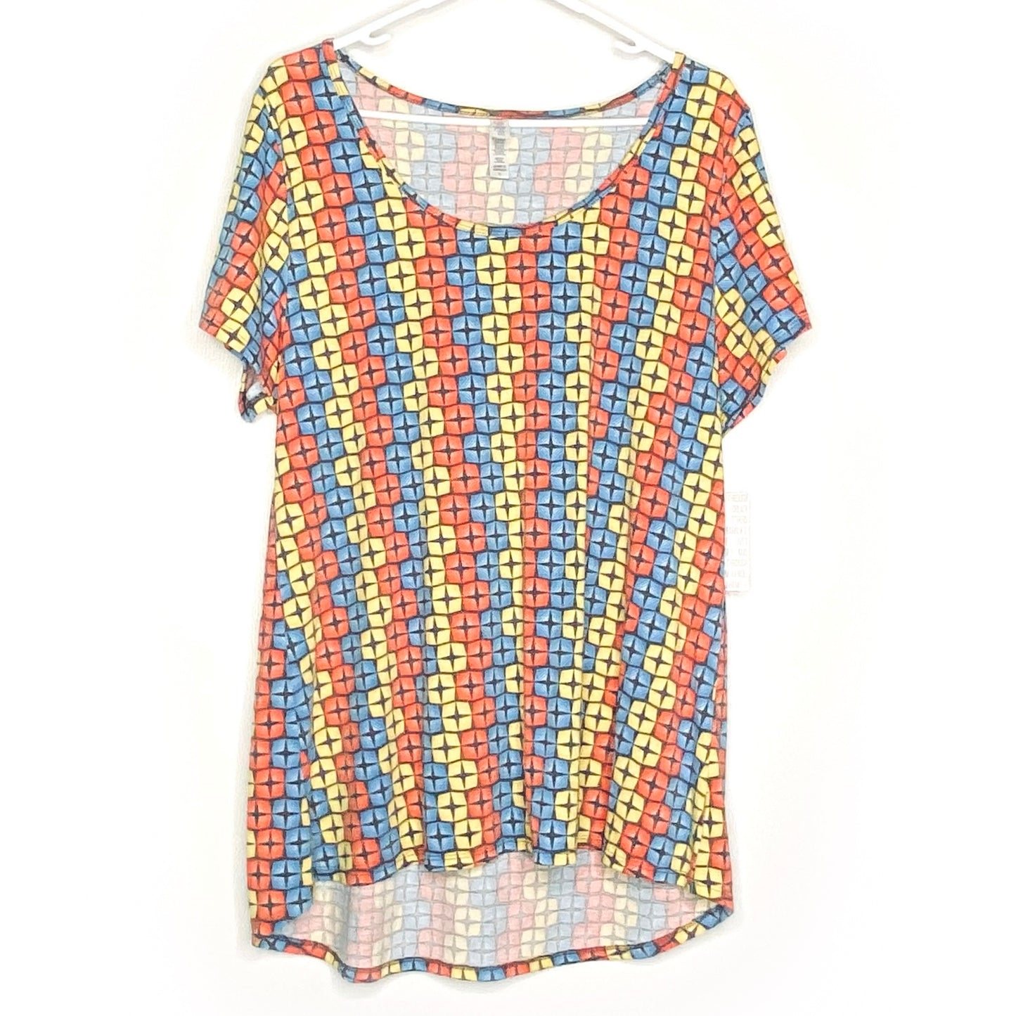 LuLaRoe Womens XL Orange/Blue/Yellow Star-Like Geometric Classic T S/s Top | NWT