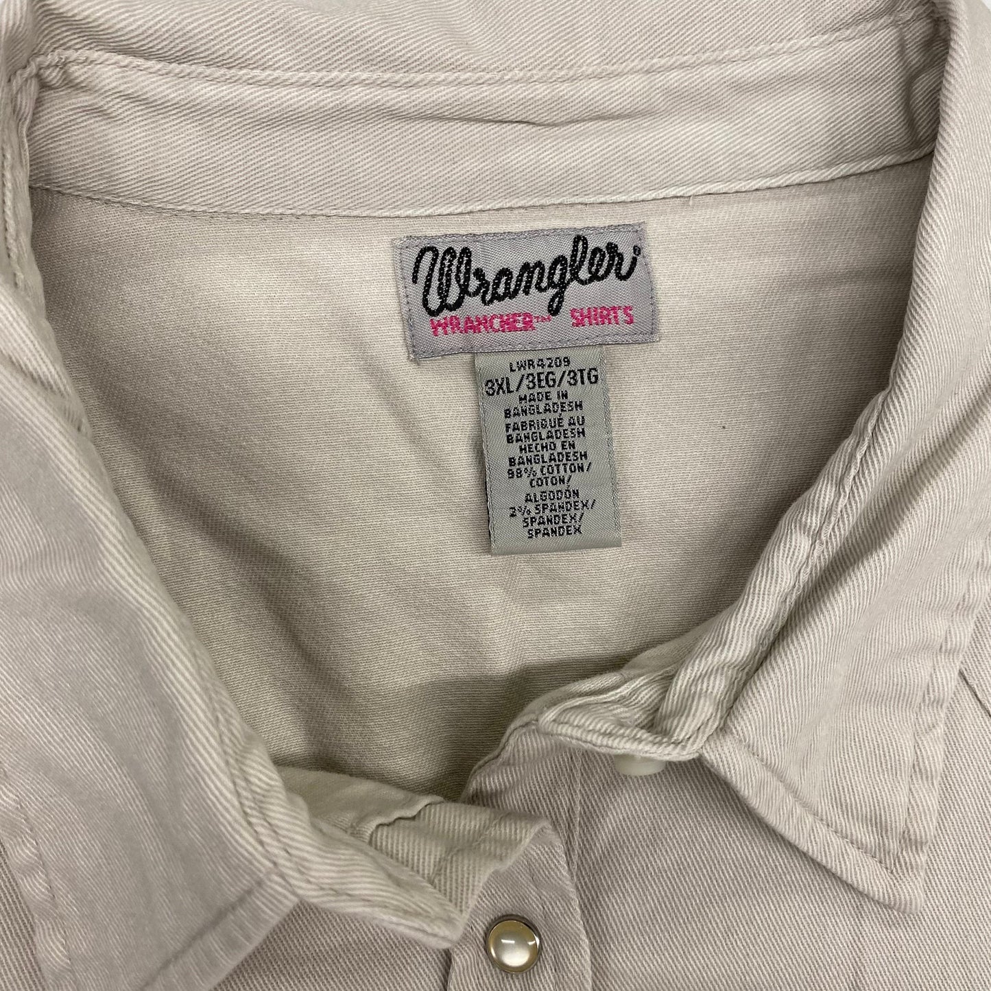 Wrangler Wrancher Shirts Womens 3XL Cream Western Shirt Pearl Snap-Up Pre-Owned