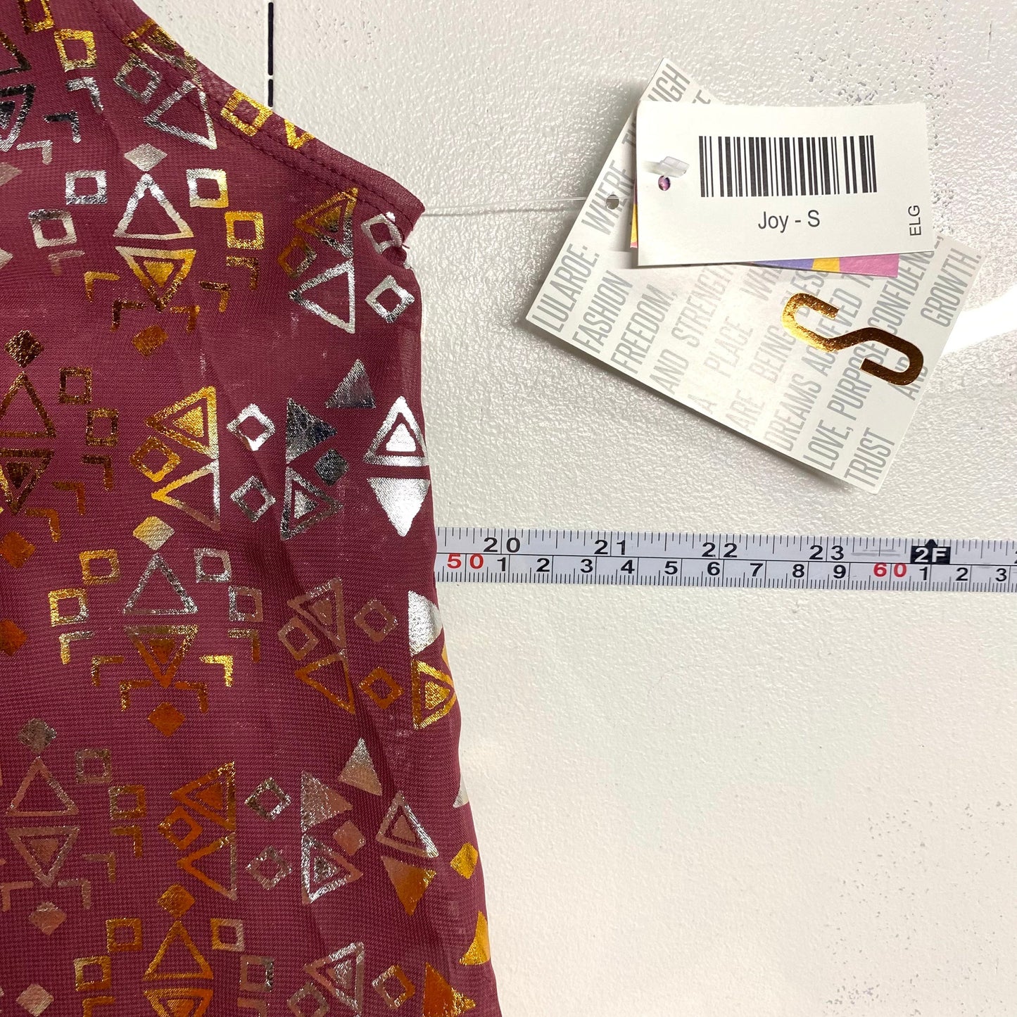 LuLaRoe Womens Size S ELEGANT Red/Gold/Silver Joy Geometric Duster Vest Sleeveless NWT