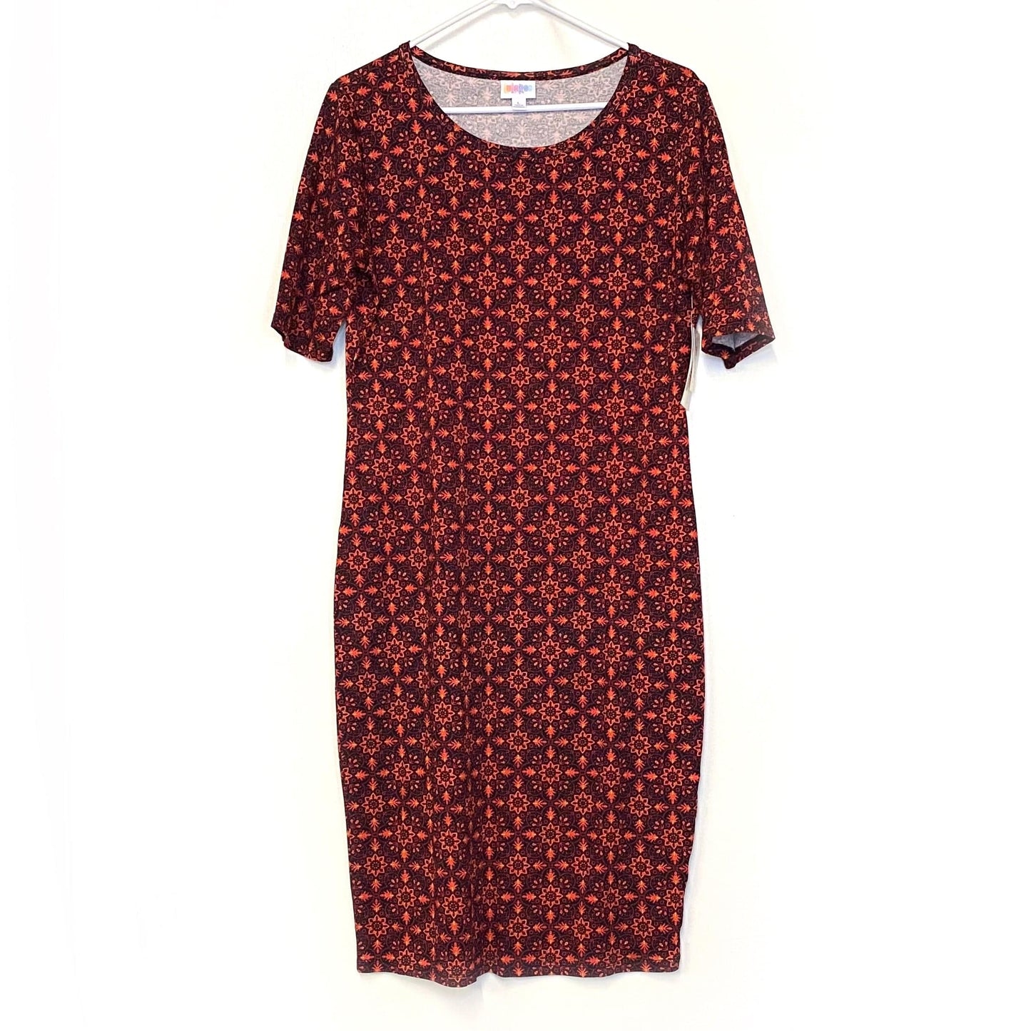 LuLaRoe Julia Bodycon Dress | L (12-14) | Orange/Red | Floral | NWT