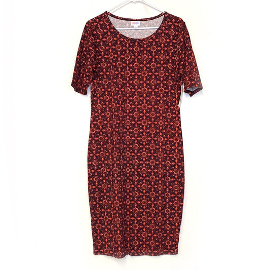 LuLaRoe Julia Bodycon Dress | L (12-14) | Orange/Red | Floral | NWT