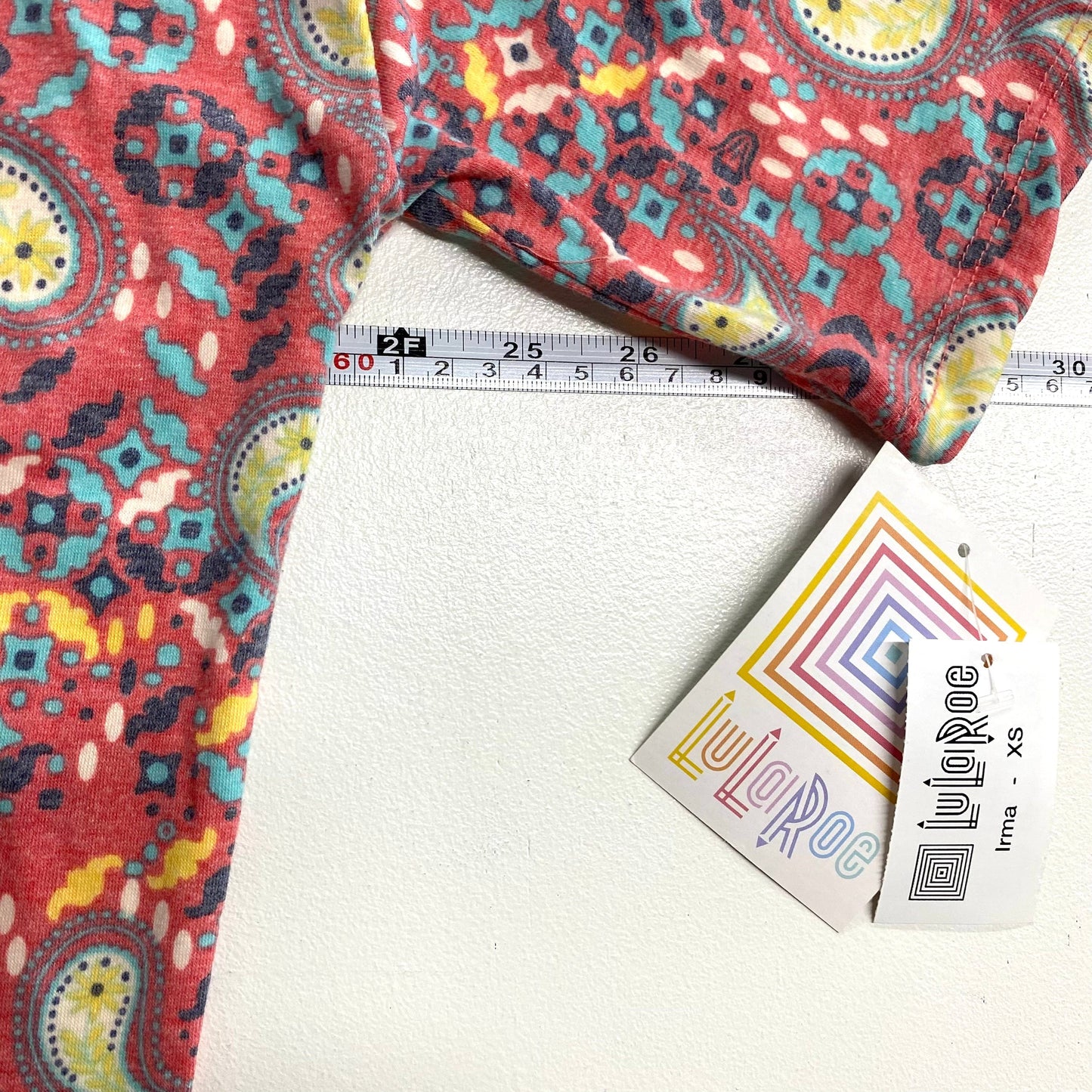 LuLaRoe Womens XS Irma Yellow/Red Paisley Pattern S/s Tunic Top NWT