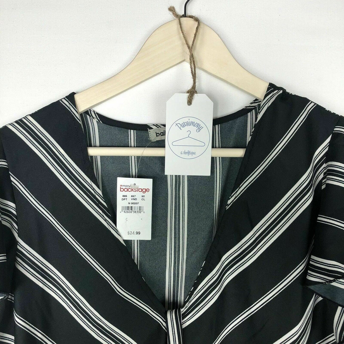 Bailey Blue Womens Size L Black White Striped Tie-Front Ruffle Dress NWT - | Buy at Parsimony Shoppes